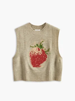 COMMENSE Crew Neck Strawberry Sweater Vest* Sweater Vests|Sweaters & Cardigans