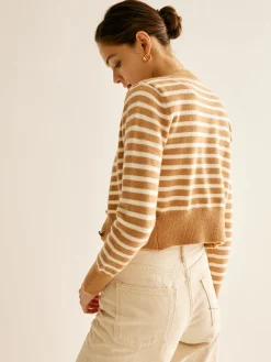 COMMENSE Crew Neck Striped Corset Cardigan* Cardigans|Sweaters & Cardigans