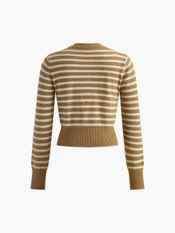 COMMENSE Crew Neck Striped Corset Cardigan* Cardigans|Sweaters & Cardigans