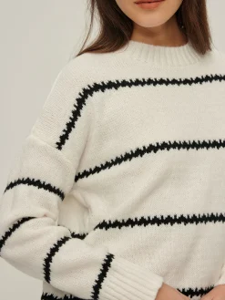 COMMENSE Crew Neck Striped Pullover Sweater* Sweater Tops|Sweaters & Cardigans