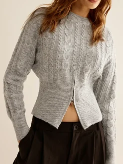 COMMENSE Crew Neck Zipper Design Sweater* Sweater Tops|Sweaters & Cardigans