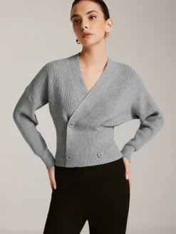 COMMENSE Criss Cross Button Cinched Sweater* Sweater Tops|Sweaters & Cardigans