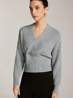 COMMENSE Criss Cross Button Cinched Sweater* Sweater Tops|Sweaters & Cardigans
