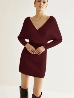 COMMENSE Criss Cross Cinched Sweater Dress* Sweater Dresses|Vacation Dresses