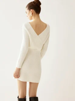 COMMENSE Criss Cross Cinched Sweater Dress* White Dresses|Black Dresses