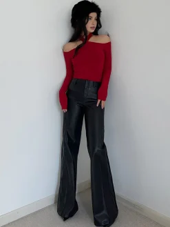 COMMENSE Criss Cross Cold-Shoulder Ribbed Top* T-shirts|Tops