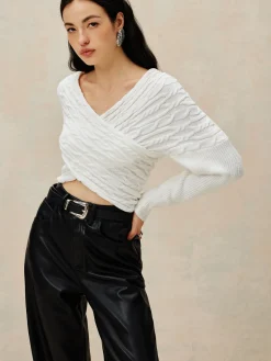 COMMENSE Criss Cross Crop Knit Top* Sweater Tops|Sweaters & Cardigans