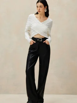 COMMENSE Criss Cross Crop Knit Top* Sweater Tops|Sweaters & Cardigans