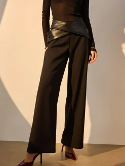 COMMENSE Criss Cross Faux Leather Panel Pants* Pants|Bottoms