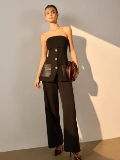COMMENSE Criss Cross Faux Leather Panel Pants* Pants|Bottoms