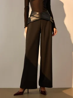 COMMENSE Criss Cross Faux Leather Panel Pants* Pants|Bottoms