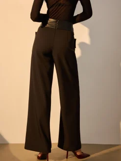 COMMENSE Criss Cross Faux Leather Panel Pants* Pants|Bottoms