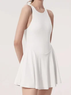 COMMENSE Criss Cross Jersey Active Dress* White Dresses|Activewear