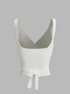 COMMENSE Criss Cross Tie Back Crop Sweater Vest* Sweater Vests|Sweaters & Cardigans