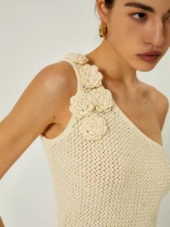 COMMENSE Crochet Rosette Decor One Shoulder Vest* Sweater Vests|Sweaters & Cardigans