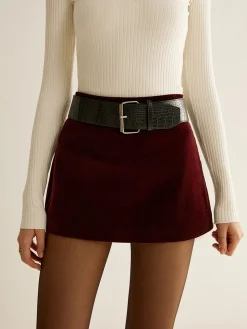 COMMENSE Crocodile Belted Velvet Mini Skirt* Skirts|Matching Sets