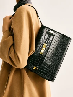 COMMENSE Crocodile Embossed Shoulder Tofu Bag* Bags|Accessories