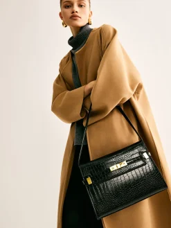 COMMENSE Crocodile Embossed Shoulder Tofu Bag* Bags|Accessories