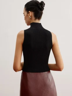 COMMENSE Crop Sheer Panel Sweater Vest* Sweater Vests|Sweaters & Cardigans