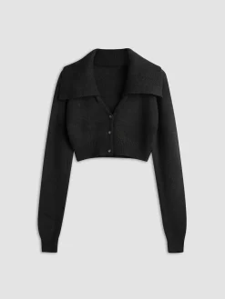 COMMENSE Cropped Cardigan with Collar* Cardigans|Sweaters & Cardigans
