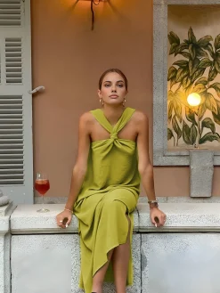 COMMENSE Cross Halter Split Long Dress* Casual Dresses|Vacation Dresses