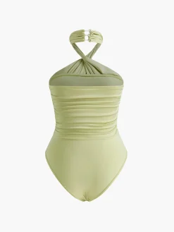COMMENSE Cross-Over Collar Pleated Bodysuit* Bodysuits|Bodysuits
