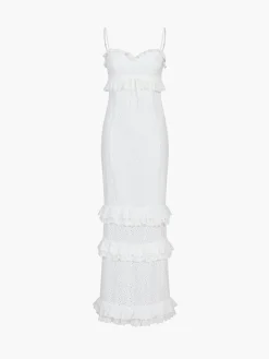 COMMENSE Cup Detail Layered Ruffle Eyelet Long Dress* White Dresses|Casual Dresses