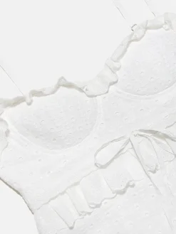 COMMENSE Cup Detail Layered Ruffle Eyelet Long Dress* White Dresses|Casual Dresses