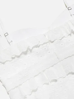 COMMENSE Cup Detail Layered Ruffle Eyelet Long Dress* White Dresses|Casual Dresses