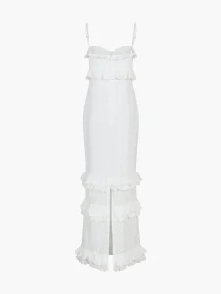 COMMENSE Cup Detail Layered Ruffle Eyelet Long Dress* White Dresses|Casual Dresses