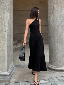 COMMENSE Cutout Backless Long Knit Dress* Black Dresses|Sweater Dresses