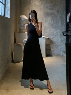 COMMENSE Cutout Backless Long Knit Dress* Black Dresses|Sweater Dresses
