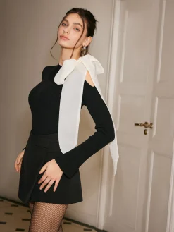 COMMENSE Cutout Bow-Decor Sweater* Sweater Tops|Sweaters & Cardigans