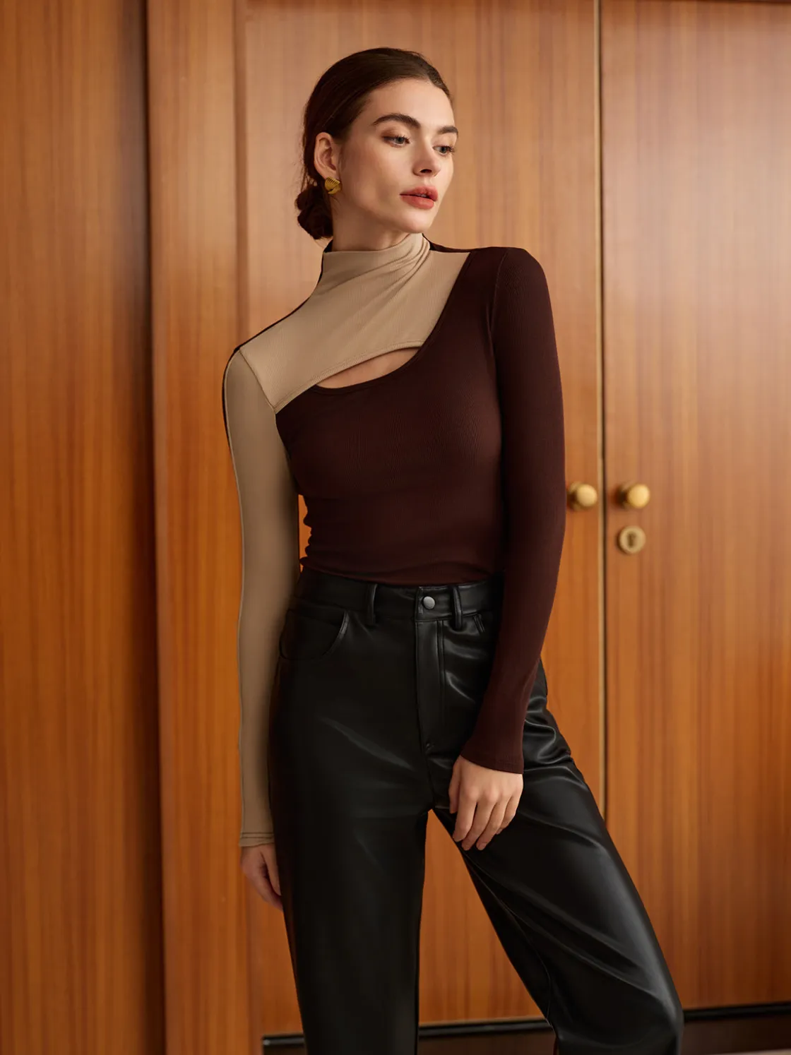 COMMENSE Cutout Color Block Top* T-shirts|Tops
