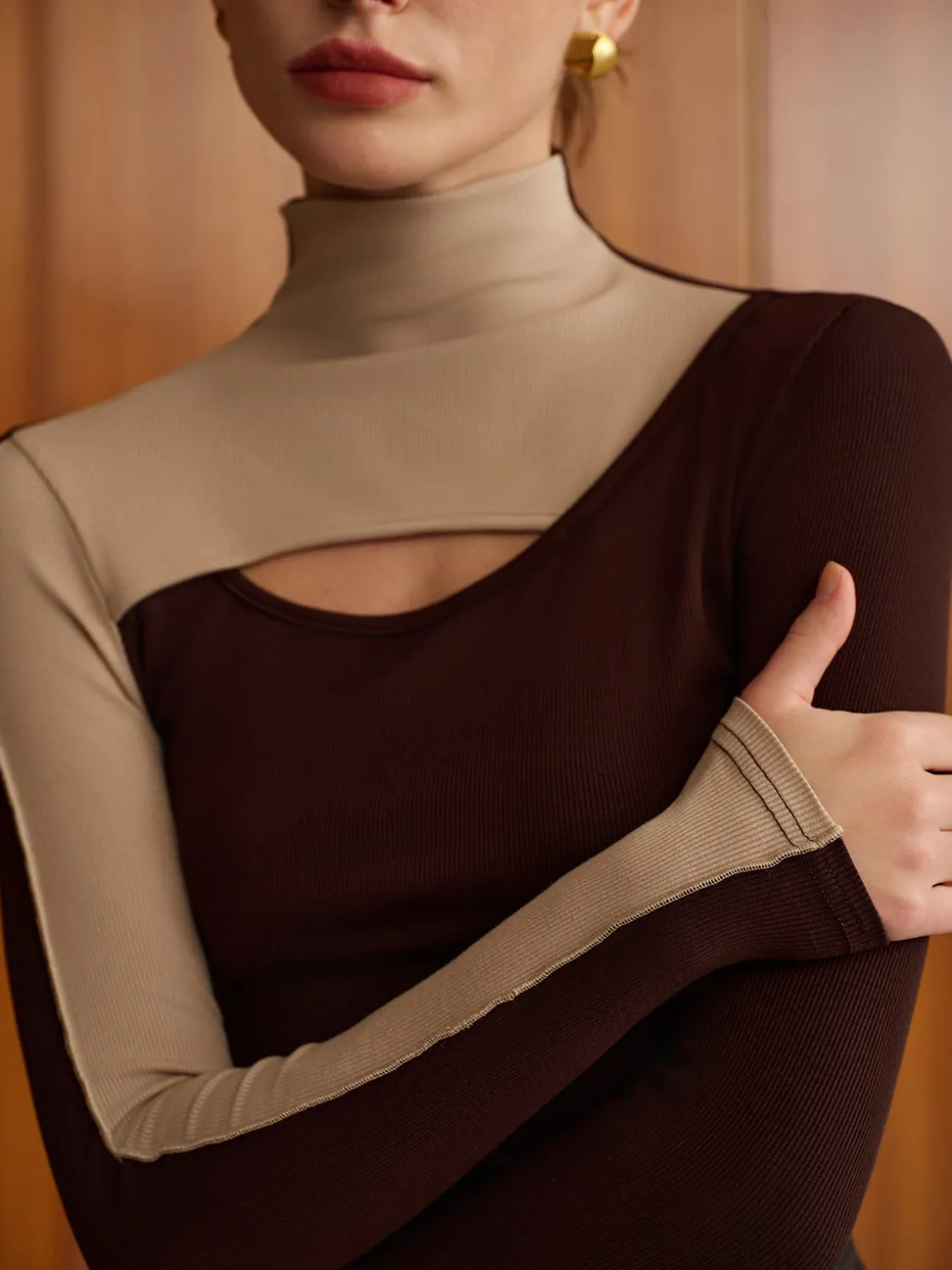 COMMENSE Cutout Color Block Top* T-shirts|Tops