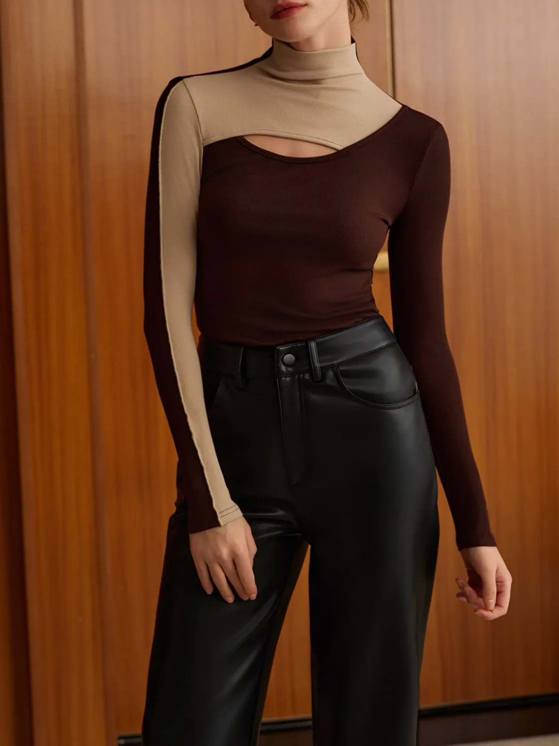 COMMENSE Cutout Color Block Top* T-shirts|Tops