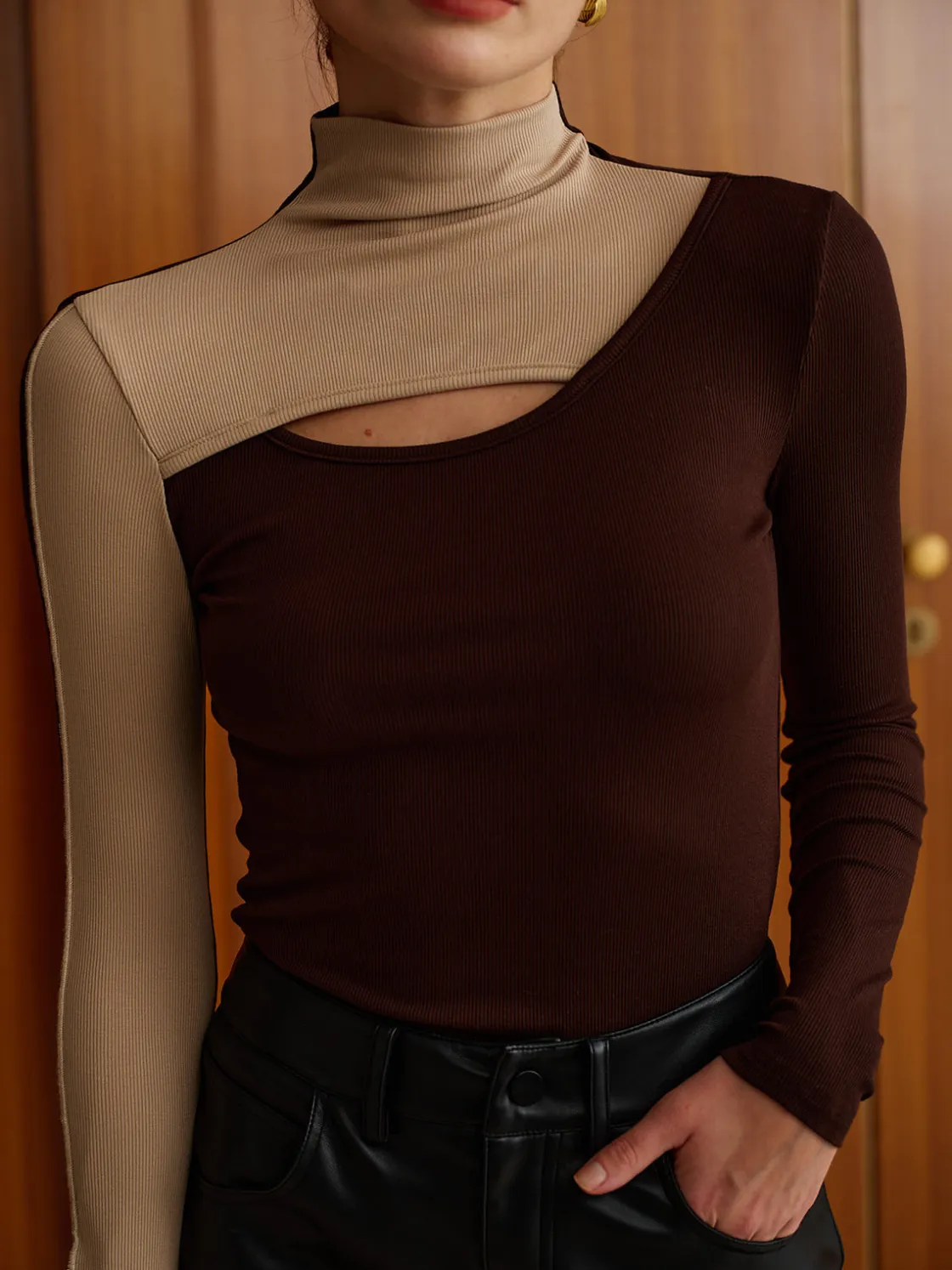 COMMENSE Cutout Color Block Top* T-shirts|Tops