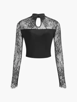 COMMENSE Cutout Lace Panel Corset Blouse* Corset Tops|Blouses & Shirts