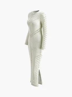 COMMENSE Cutout Long Sleeve Sweater Long Dress* White Dresses|Sweater Dresses