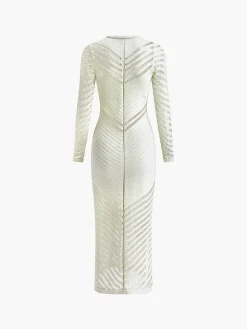 COMMENSE Cutout Long Sleeve Sweater Long Dress* White Dresses|Sweater Dresses