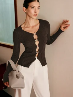 COMMENSE Cutout Metal Button Knit Top* Sweater Tops|Sweaters & Cardigans