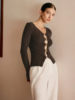 COMMENSE Cutout Metal Button Knit Top* Sweater Tops|Sweaters & Cardigans