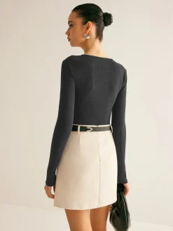 COMMENSE Cutout O-Ring Slim Knit Top* Sweater Tops|Sweaters & Cardigans