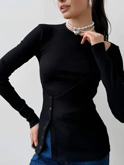 COMMENSE Cutout Panel Button Blouse* Blouses & Shirts|Tops