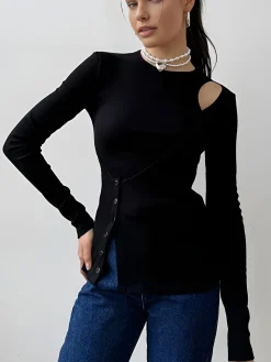 COMMENSE Cutout Panel Button Blouse* Blouses & Shirts|Tops