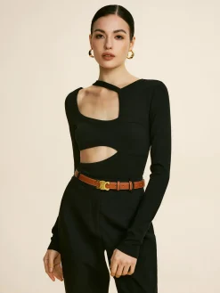 COMMENSE Cutout Piping Plain T-Shirt* T-shirts|Tops