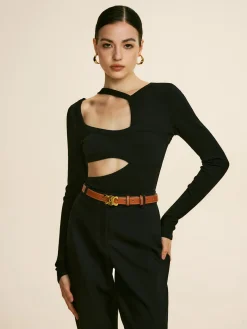 COMMENSE Cutout Piping Plain T-Shirt* T-shirts|Tops