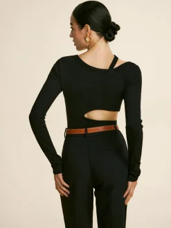 COMMENSE Cutout Piping Plain T-Shirt* T-shirts|Tops