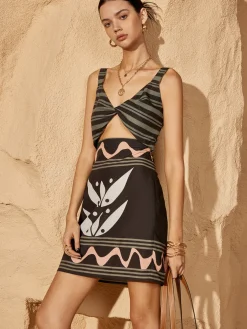 COMMENSE Cutout Print Sleeveless Dress* Casual Dresses|Vacation Dresses