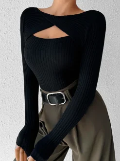 COMMENSE Cutout Skinny Knit Top* Sweater Tops|Sweaters & Cardigans